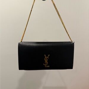 Yves Saint Laurent Black and Gold Chain Wallet